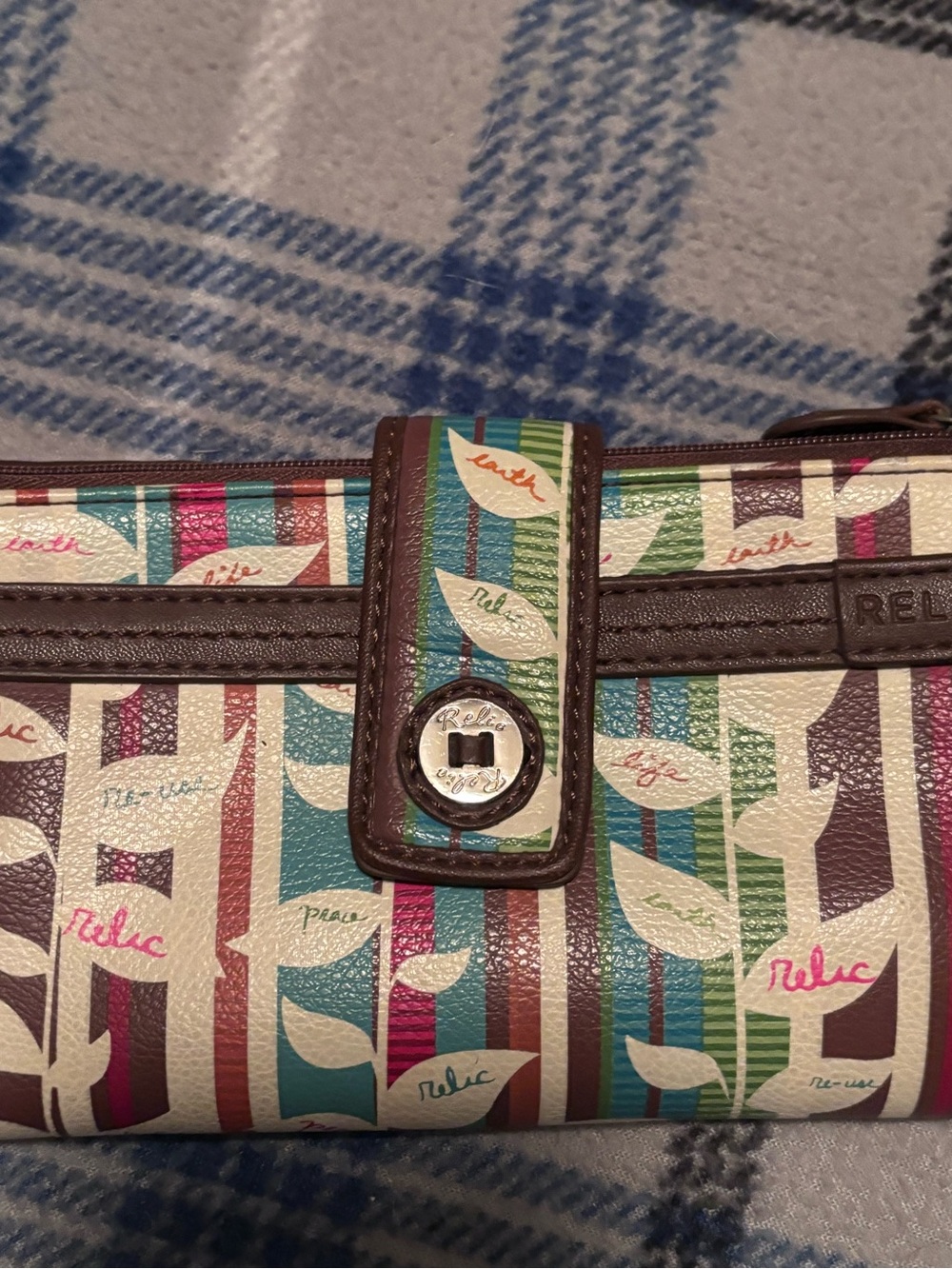 Relic Multicolor Striped Leaf-Print Women's Wallet with Brown Trim